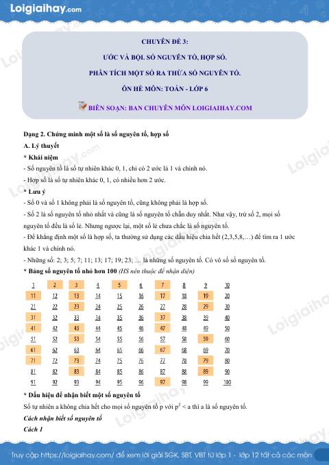 Dạng 2. Chứng minh một số là số nguyên tố, hợp số Chủ đề 3 Ôn hè Toán 6